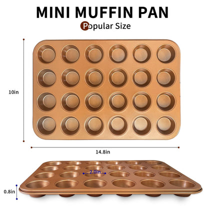 RavisingRidge Muffin Pan Nonstick for Baking, Professional Ultrathick Mini Cupcake pan 24 Cups, Golden Muffin Tin Tray, Premium, Dishwasher Safe, and Heavy Duty - CookCave