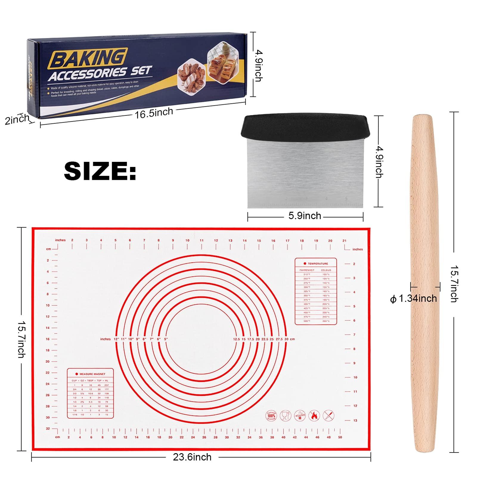 Rolling-Pin-Silicone-Baking-Mats-Set, Nonstick Dough Rolling Pastry Mat for Cookie Macaroon Pie Crust Pizza, Heat-resistant Silicone Baking Sheets for Oven, Silicon Macaroons Baking Mats - CookCave