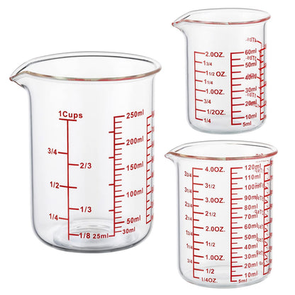 Ackers BORO3.3 High Borosilicate Glass Measuring Cup Set-V-Shaped Spout，Includes 60ml(2OZ), 120ml(4OZ), and 250ml(8OZ) Glass Measuring Beaker for Kitchen or Restaurant, Easy to Read - CookCave