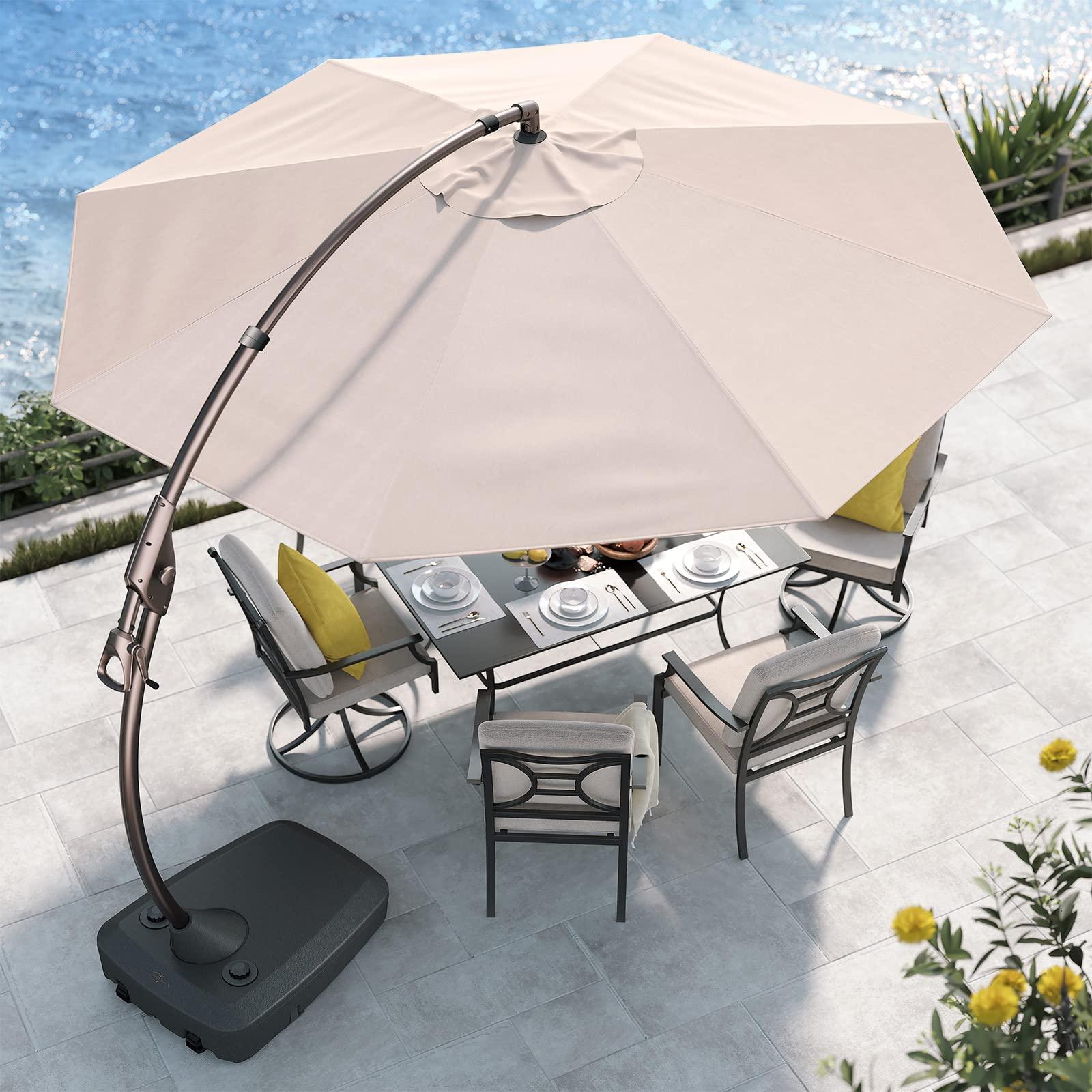 Grand patio Deluxe NAPOLI Patio Umbrella, Curvy Aluminum Cantilever Umbrella with Base, Round Large Offset Umbrellas for Garden Deck Pool (Champagne, 11 FT) - CookCave