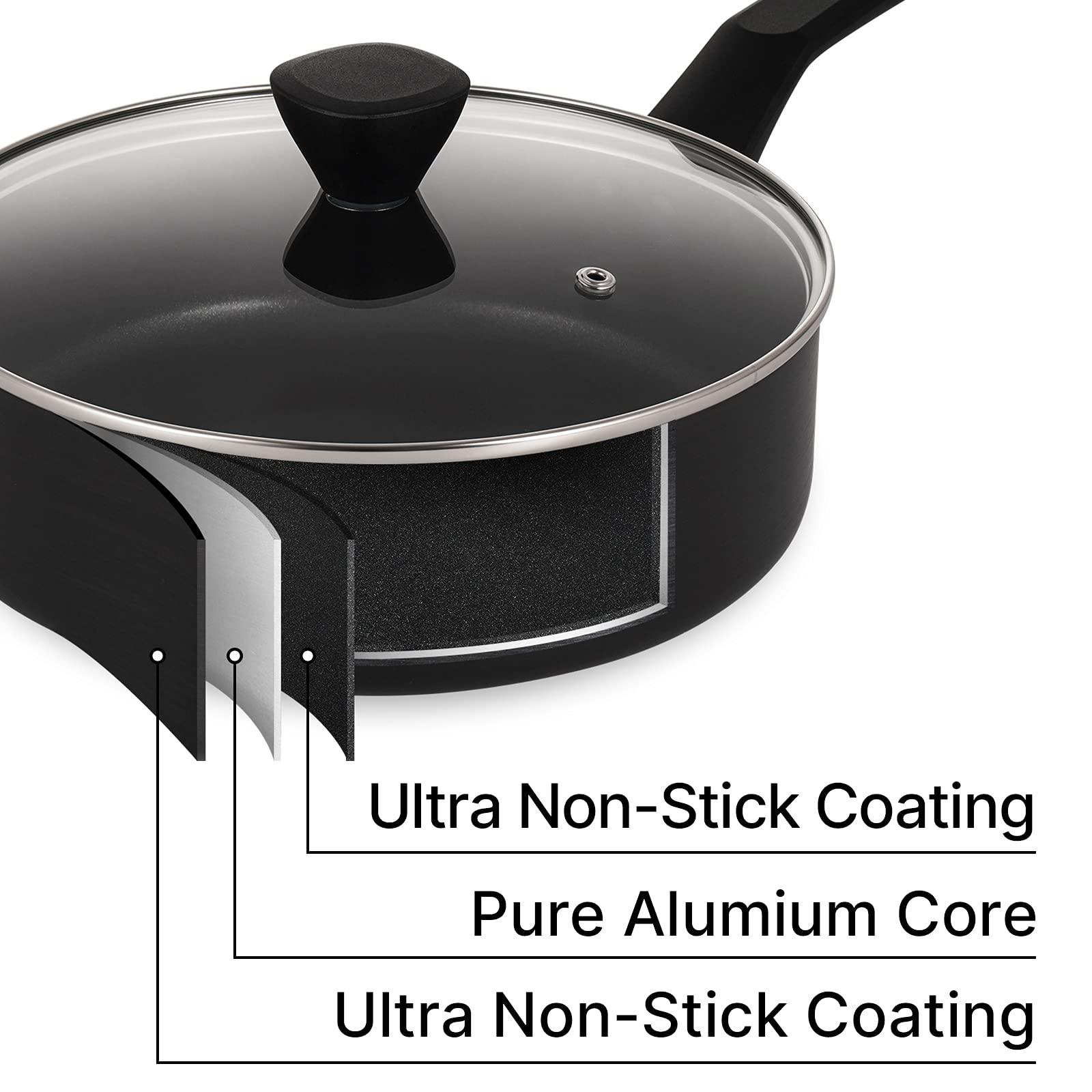 EPPMO Hard-Anodized Nonstick Saute Pan with Lid, Bakelite Handle, 3.2 Quart - CookCave