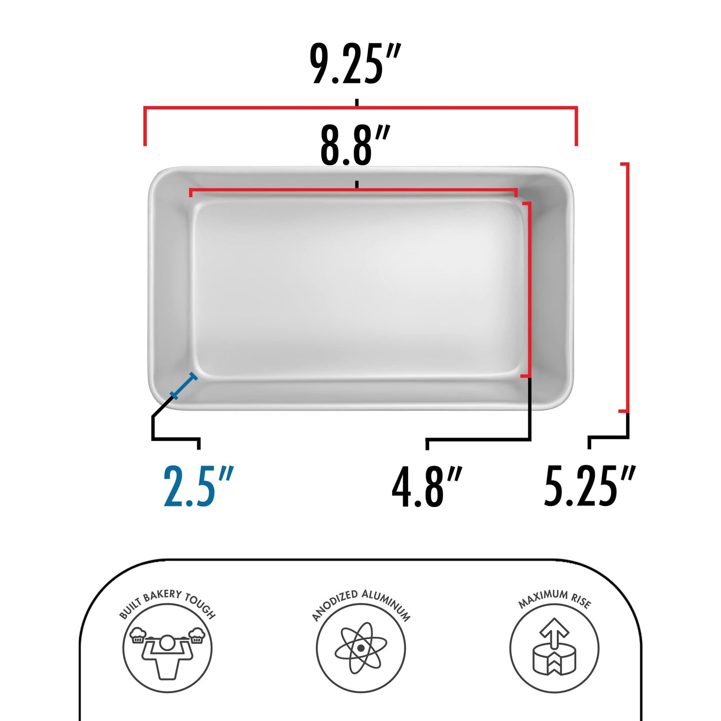 Fat Daddio's BP-5643 Anodized Aluminum Bread Loaf Pan, 9 x 5 x 2.5 inch, Set of 2, Silver - CookCave