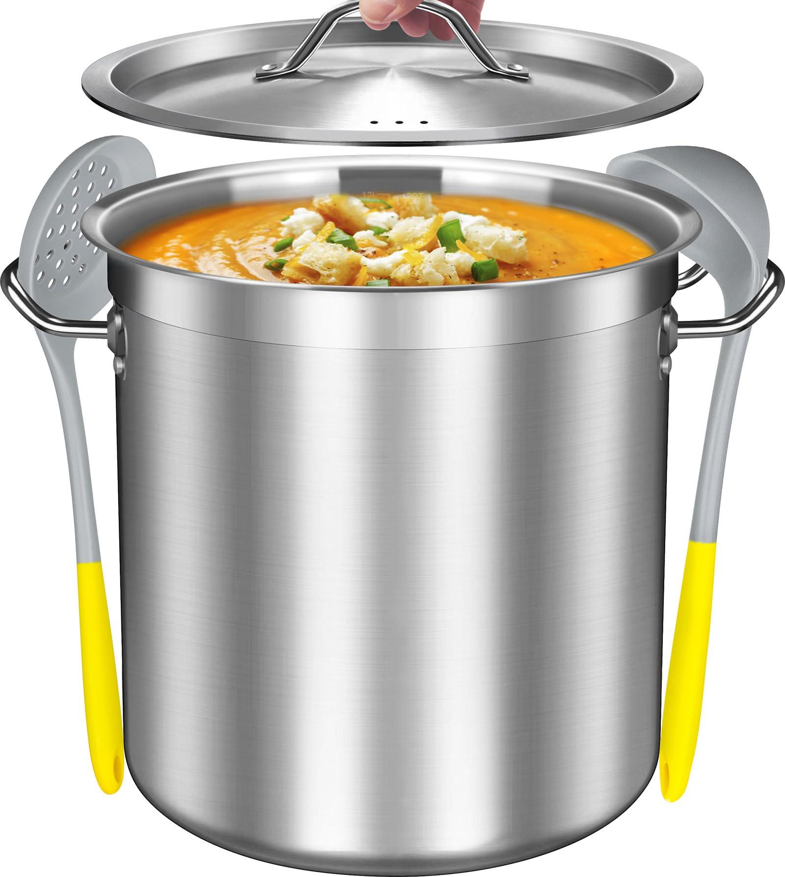 Falaja Stainless Steel Stock Pot - Big Pots for Cooking - Heavy Duty Induction Pot - Soup Pot with Lid - 12 Quart - CookCave