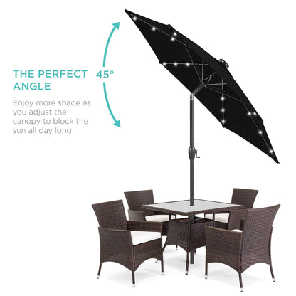 Best Choice Products 7.5ft Outdoor Solar Market Table Patio Umbrella for Deck, Pool w/Tilt, Crank, LED Lights - Black - CookCave