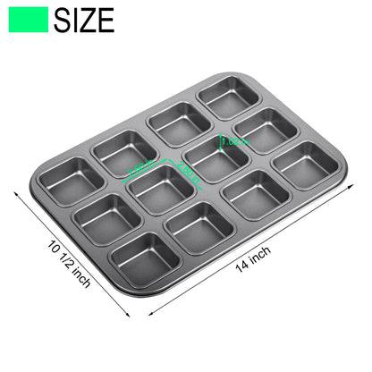 Tiawudi 2 Pack Brownie Pan, Non-stick Baking Bread Pan, Heavy Duty Carbon Steel Mini Muffin Pan, 12-Cavity Loaf Pan - CookCave