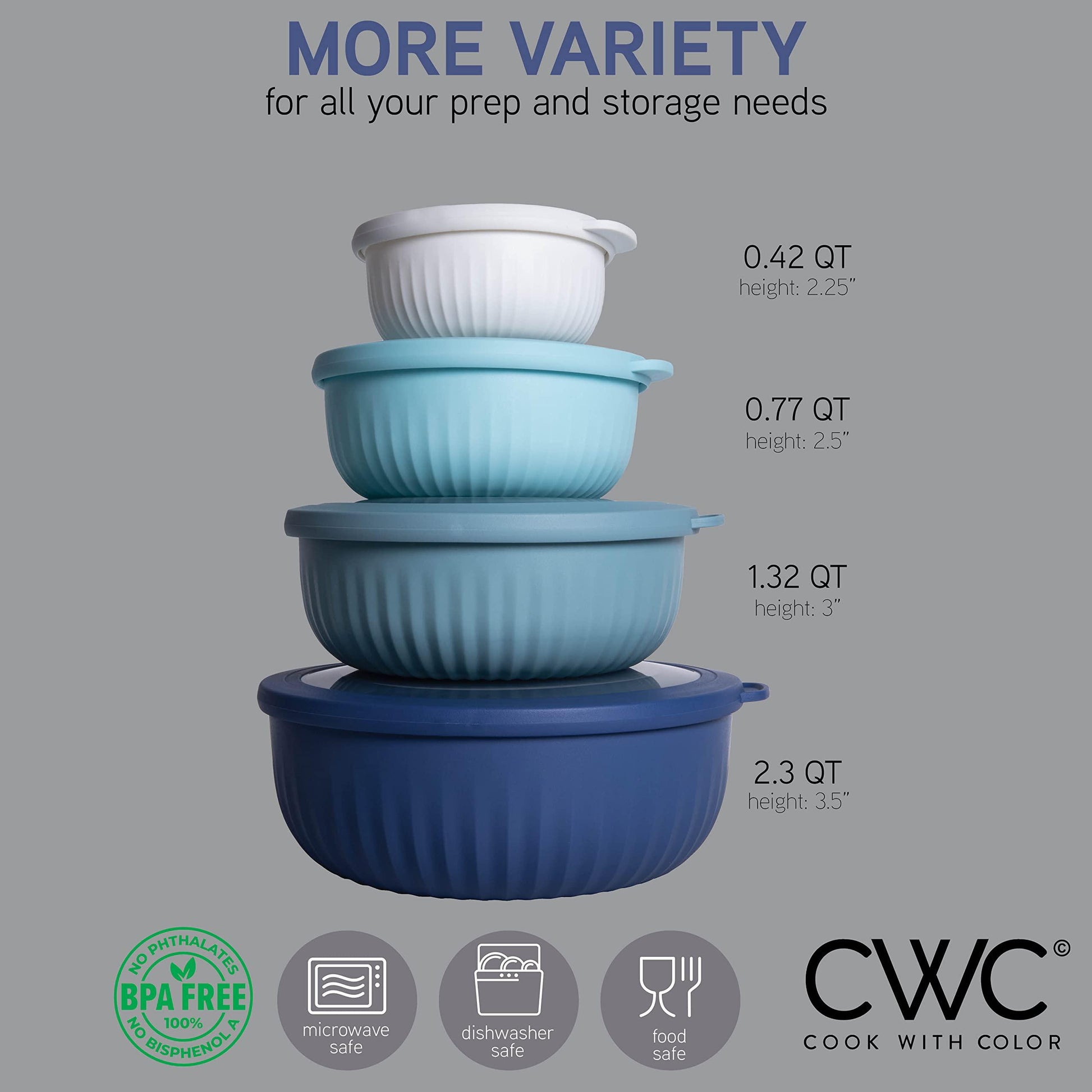 COOK WITH COLOR Prep Bowls - Wide Mixing Bowls Nesting Plastic Meal Prep Bowl Set with Lids - Small Bowls Food Containers in Multiple Sizes (Blue Ombre) - CookCave
