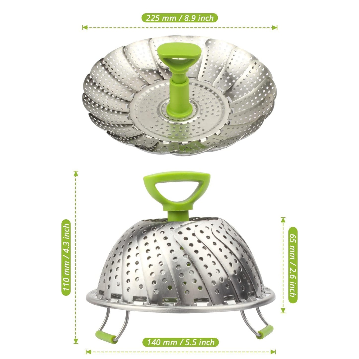 Sihuuu 1 piece Steamer Basket, 5.5" to 9" Stainless Steel Vegetable Steamer Basket,Folding Expandable Steamers for Steaming Cooking - CookCave