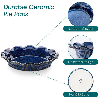 vancasso Stern Ceramic Pie Pan for Baking, 9 inch Pie Plates for Apple Pie and Quiche, Deep Pie Dish, Large Pot Pies, Thanksgiving Gifts for Women -Blue - CookCave