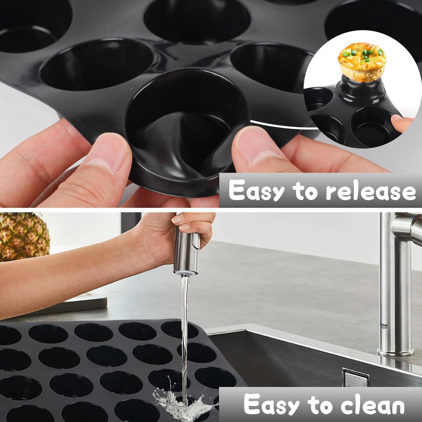 Dropower 24 Cups Mini Silicone Muffin Pan Nonstick Cupcake Pan Muffin Tin Mini Silicone Baking Mold Muffin Tray for Egg Maffins, Brownie Black 3 Pack - CookCave