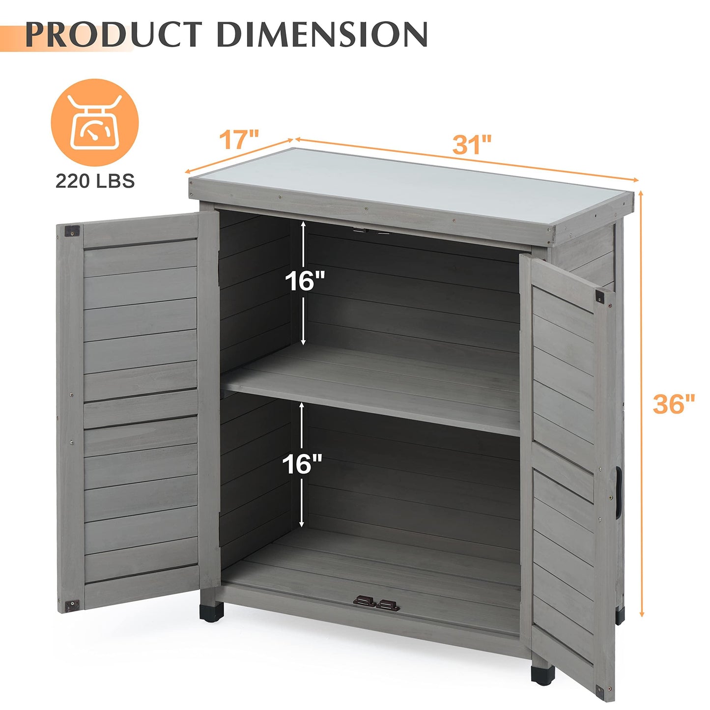 Outdoor Storage Cabinet & Potting Bench Table with Metal Top, Wooden Patio Furniture, Garden Workstation - CookCave