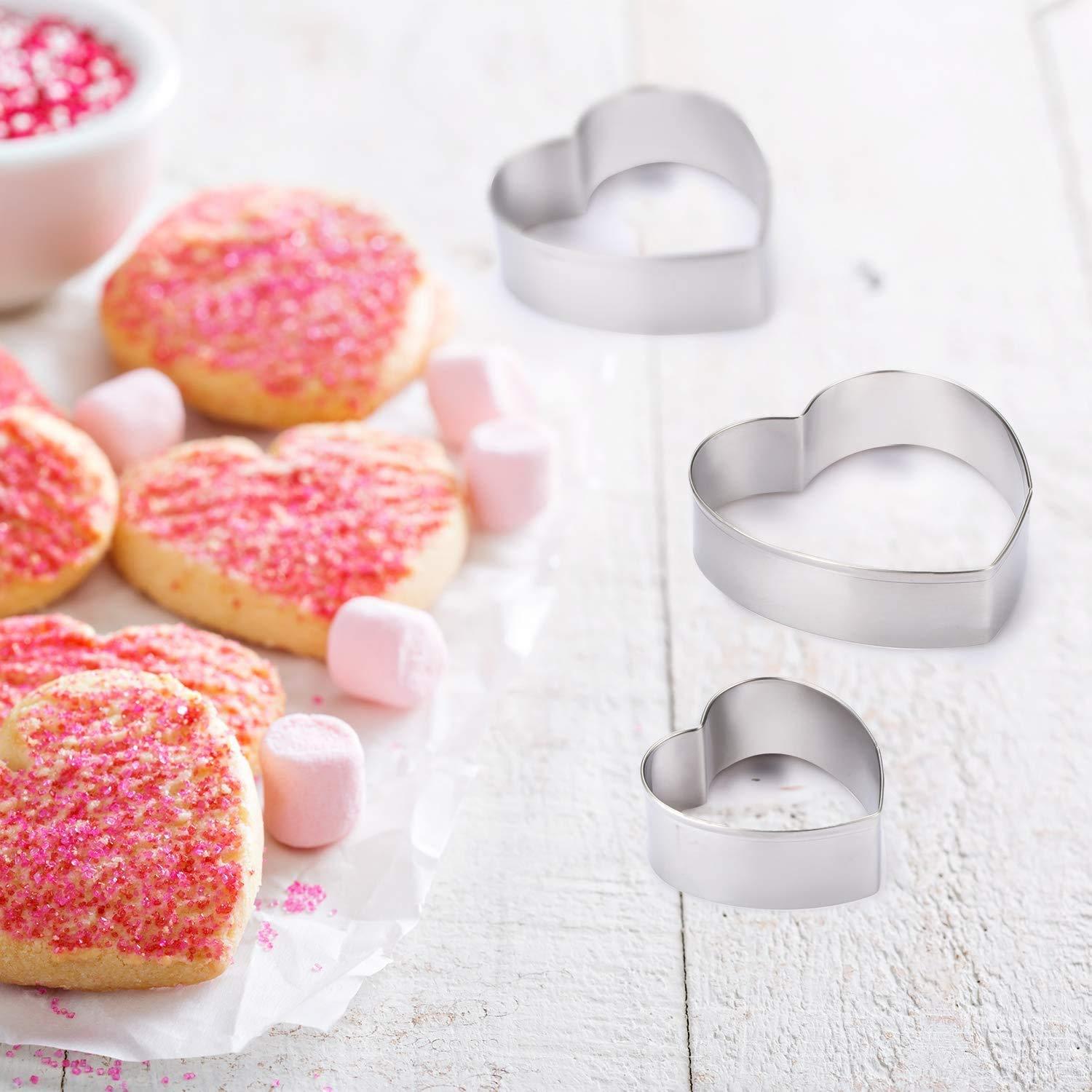 5Pcs Heart Cookie Cutter Set, Large Size 4.7" 3.75" 3" 2.15" 1.38" Heart Shapes Cookies Molds for Anniversary, Bridal, Engagement and Valentines' Day,Wedding with Recipe Instruction - CookCave