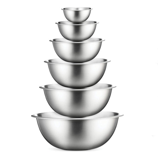 FineDine Stainless Steel Mixing Bowls (Set of 6) - Easy To Clean, Nesting Bowls for Space Saving Storage, Great for Cooking, Baking, Prepping - CookCave