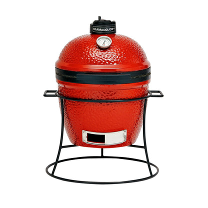 Kamado Joe KJ13RH Joe Jr. 13.5 inch Portable Charcoal Grill with Cast Iron Cart and Heat Deflectors, Blaze Red - CookCave