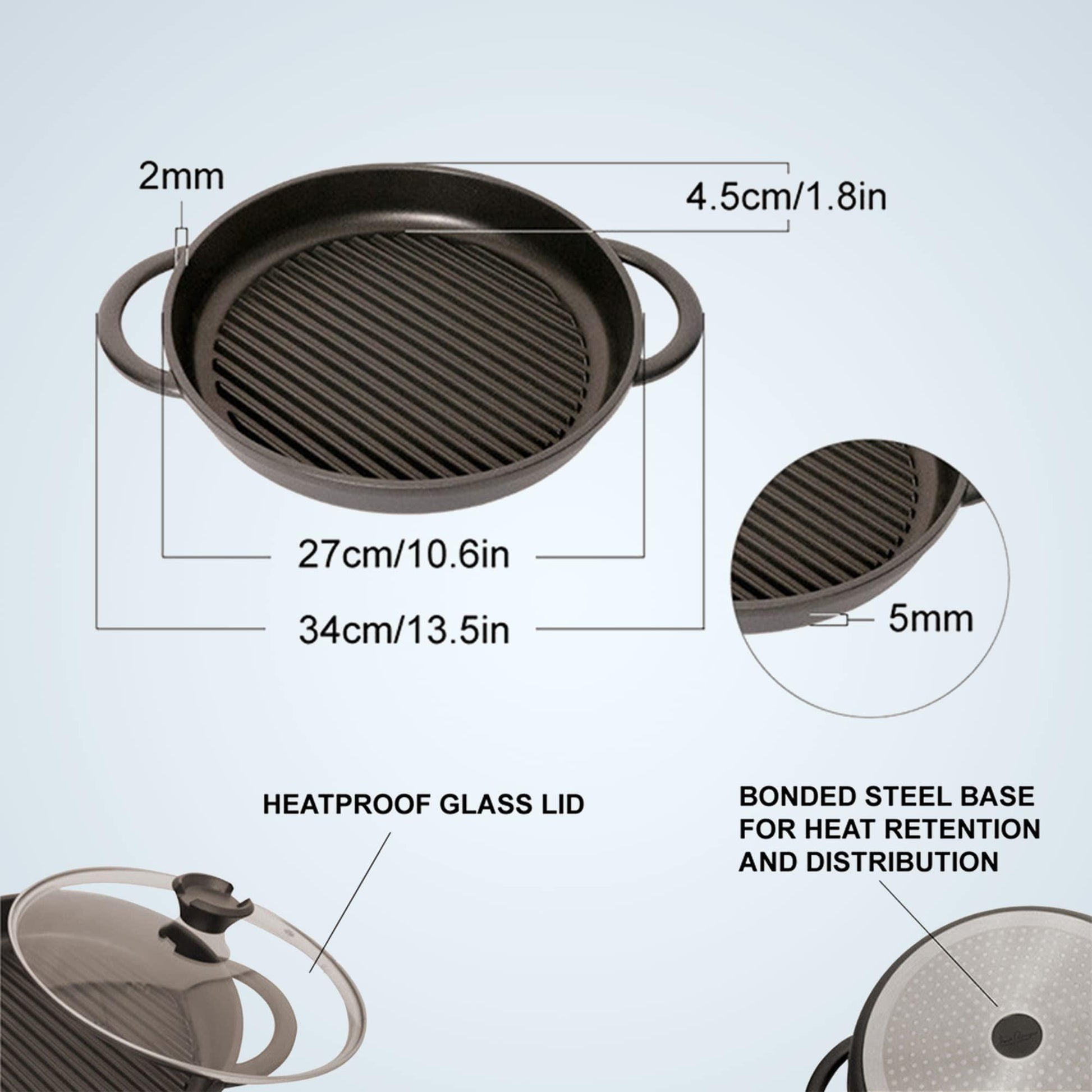 The Whatever Pan Cast Aluminum Griddle Pan for Stove Top - Lighter than Cast Iron Skillet Pancake Griddle with Lid - Nonstick Stove Top Grill 10.6" Diameter by Jean Patrique - CookCave