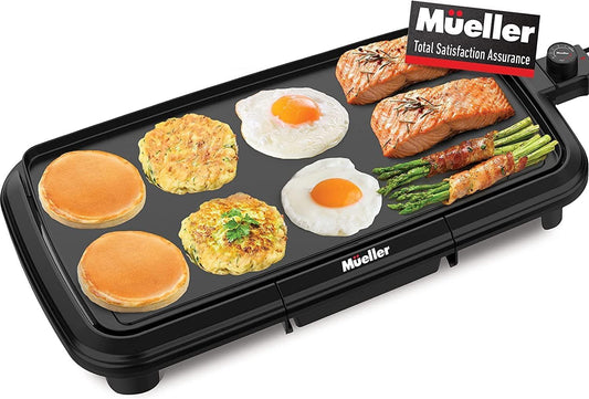 Mueller HealthyBites Electric Griddle Nonstick, 20 Inch Eco Pancake Griddle Grill Teflon-free, 10 Eggs at Once, Cool-Touch Handles & Slide-Out Drip Tray, for Breakfast Pancakes, Burgers, Eggs - CookCave