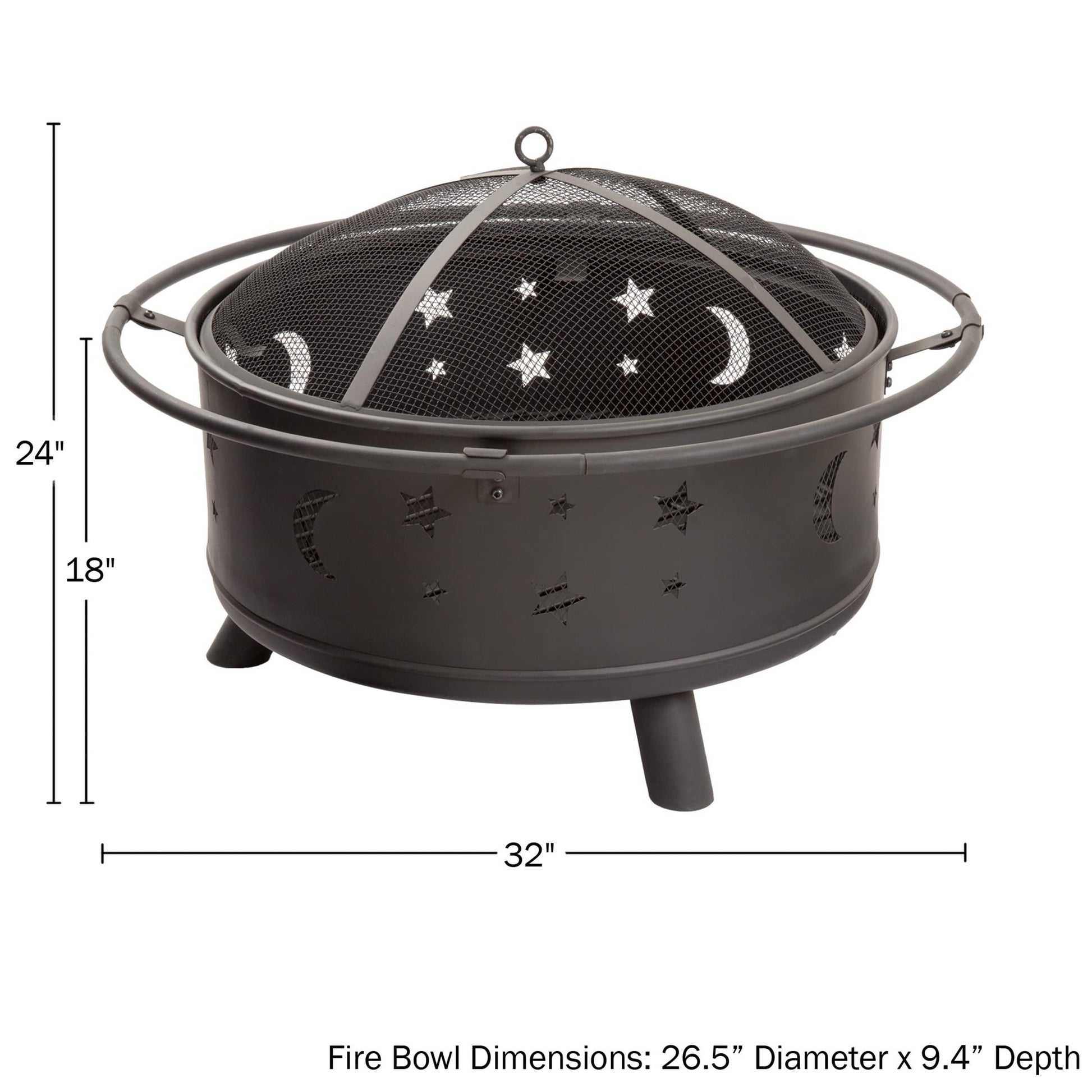 Fire Pit Set, Wood Burning Pit - Includes Screen, Cover and Log Poker- Great for Outdoor and Patio, 30 inch Round Star and Moon Firepit by Pure Garden - CookCave