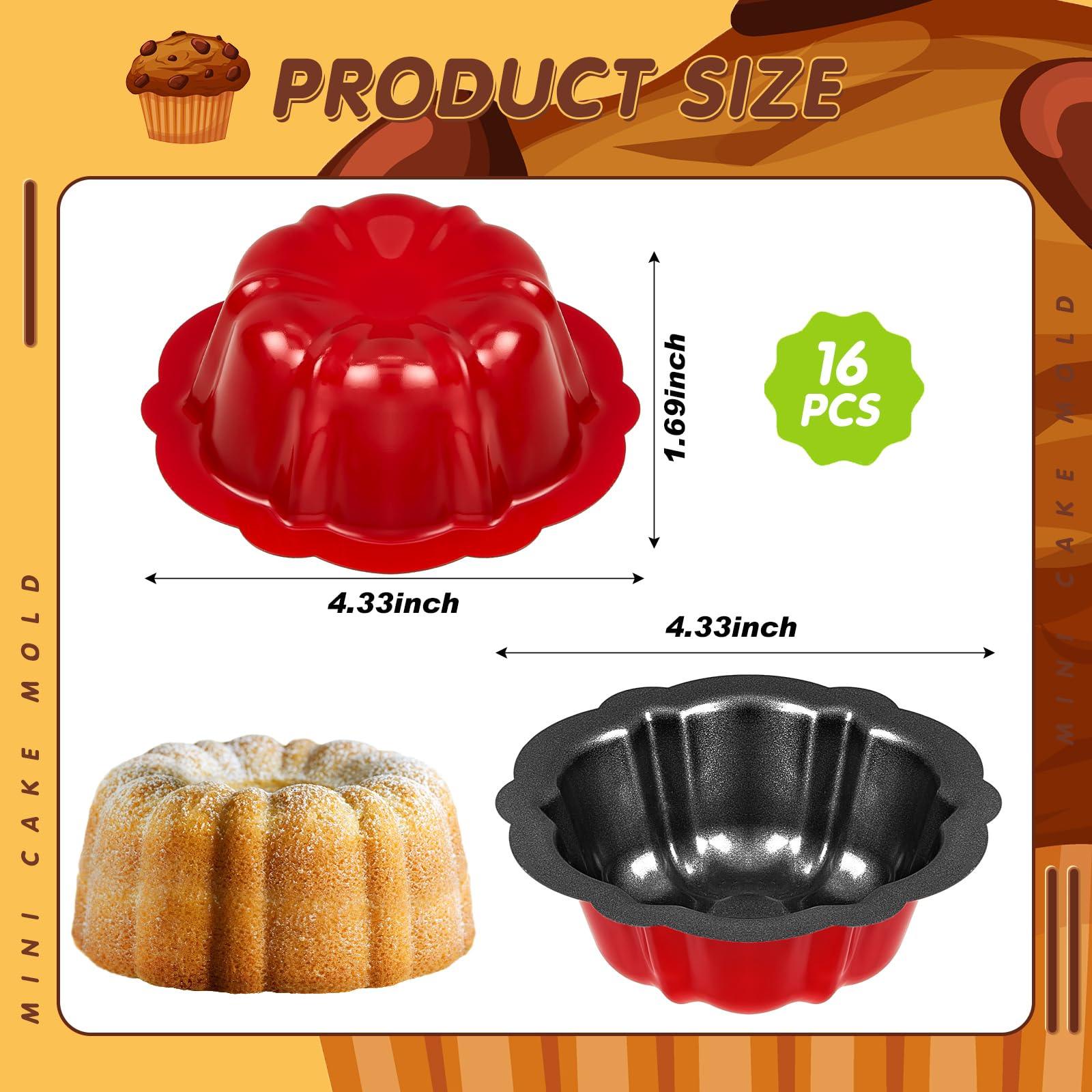 16 Pcs 4 Inches Fluted Mini Cake Pan Nonstick Fluted Cake Pan Carbon Steel Tube Pan Metal Tube Oven Baking Mold with Flower Shape for Cupcake (Red) - CookCave