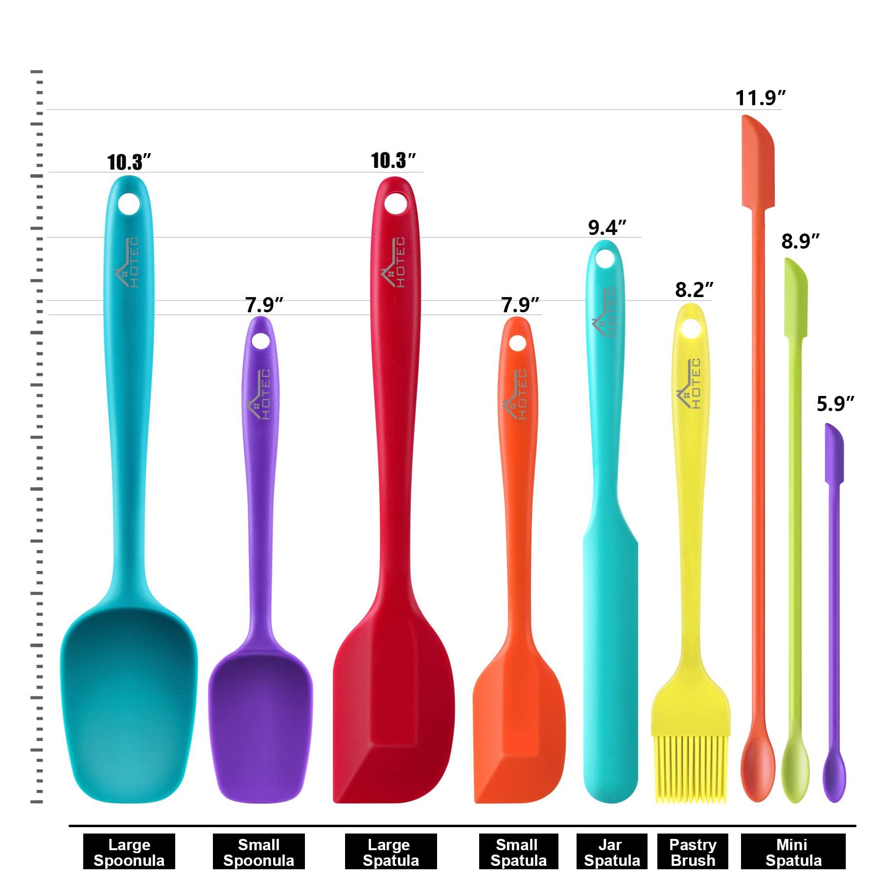 HOTEC Silicone Spatula Set Kitchen Utensils for Baking Cooking Mixing Heat Resistant Non Stick Cookware Food Grade BPA Free Dishwasher Safe (Multi-Color) Set of 9 - CookCave