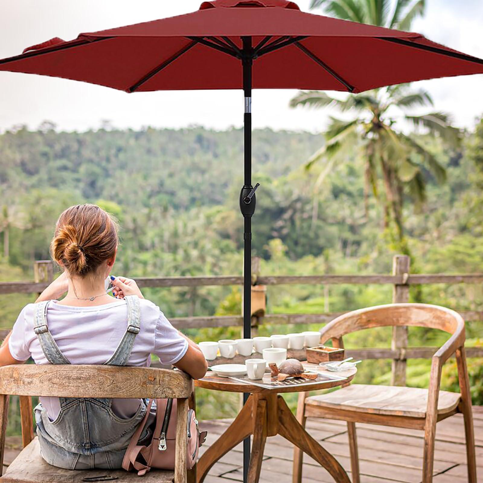 SUNVIVI OUTDOOR 7.5 Ft Patio Umbrella Outdoor Market Table Umbrella with Push Button Tilt and Crank, 6 Ribs, Polyester Canopy, Burgundy - CookCave