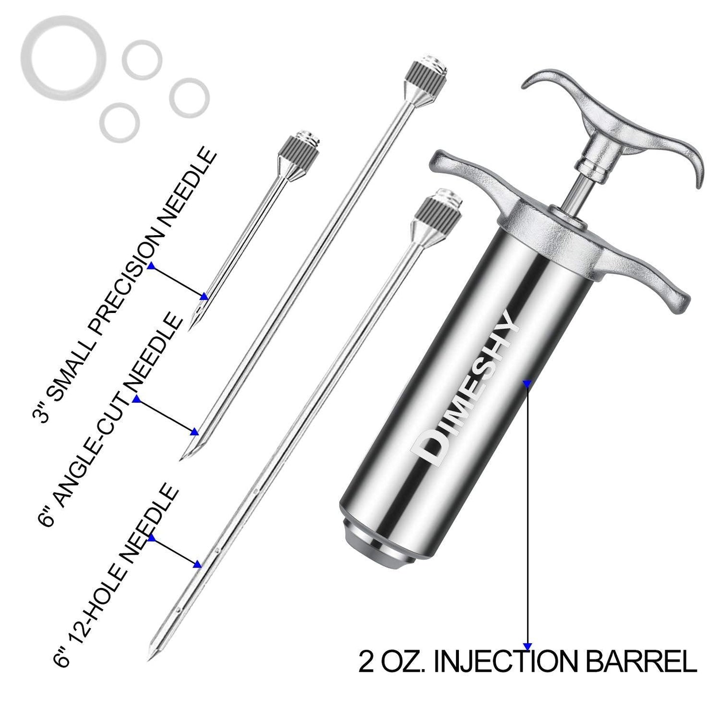 Heavy duty 304 Stainless Steel Meat Injector Kit with 2-oz Large Capacity Barrel with 3 commercial Marinade Needles - CookCave
