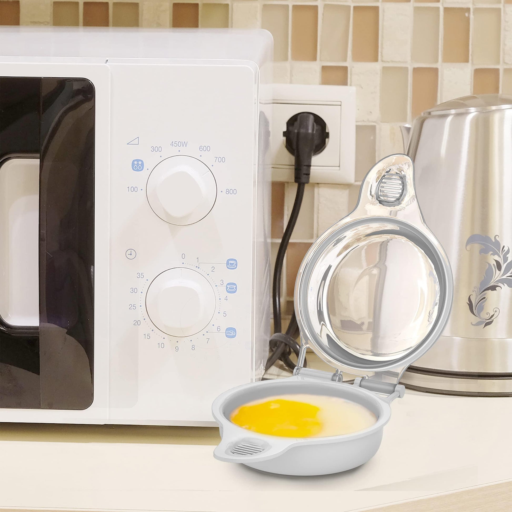 Chef Buddy Microwave Maker, a Healthy Breakfast Utensil Kitchen Essentials, Easy to Make-Holds Up to Two Eggs and Cooks in 45 Seconds, White - CookCave