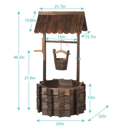 Aoxun Wooden Wishing Well Planter with Hanging Bucket for Flower and Plants Indoor and Outdoor, Rustic Flower Planter Patio Garden Ornamental, Home Decor, Brown - CookCave