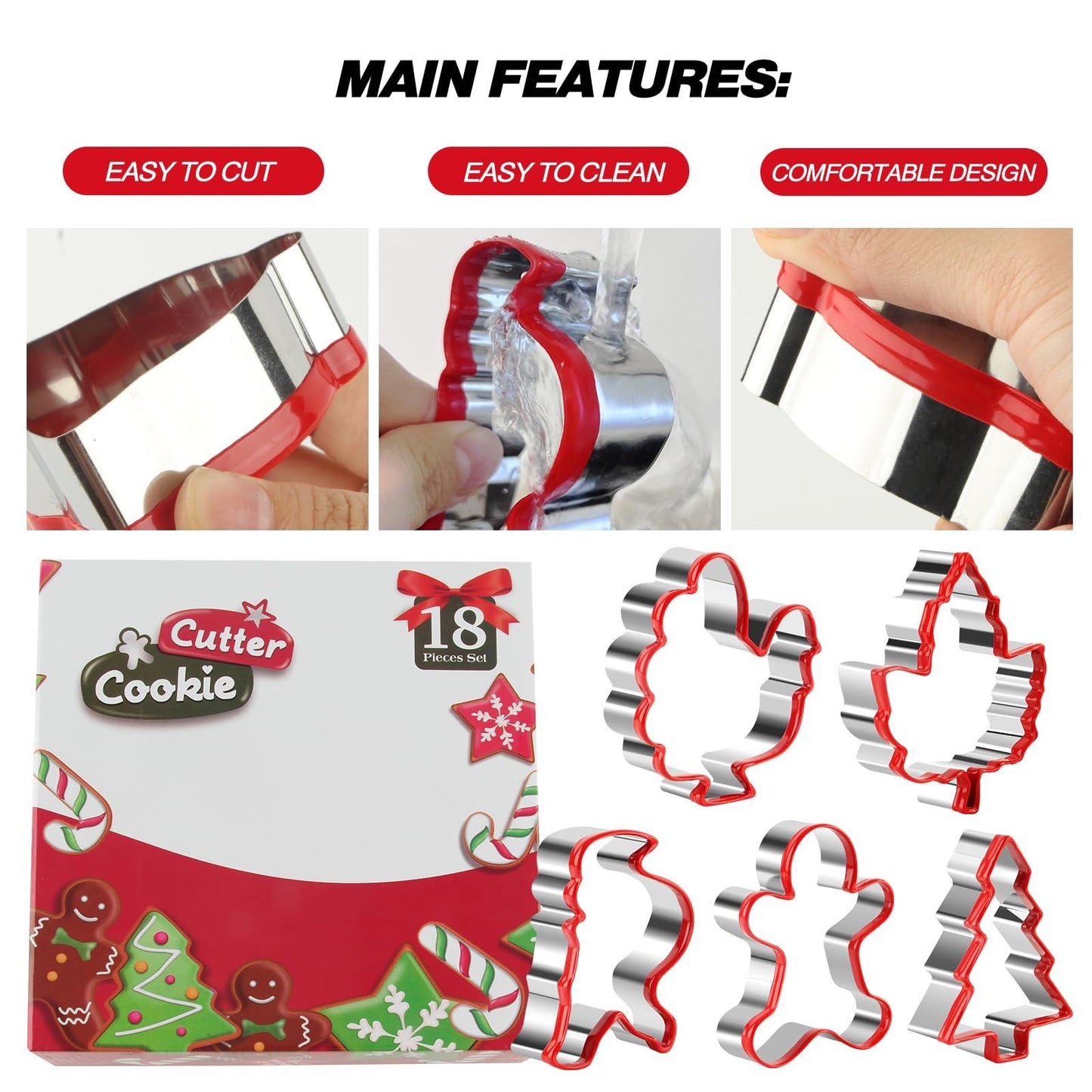 SurgeHai Fall Thanksgiving Christmas Cookie Cutter Set of 18, Bonus 50pcs Pastry Bags, 3pcs Piping Tips, 1pcs Xmas Spatula, 1pcs Cake Tester, 1pcs Sugar Stir Needle for Decorating Christmas Cookies - CookCave