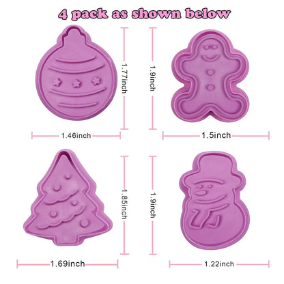 Mini 3D Christmas Cookie Cutters Set, Christmas Holiday Fondant Biscuit Pastry Cookie Cutter Stamp, Xmas Spring-loaded Handle Cutter Shape with Santa, Christmas Tree, Bell, Gingerbread Man (4 PCS) - CookCave
