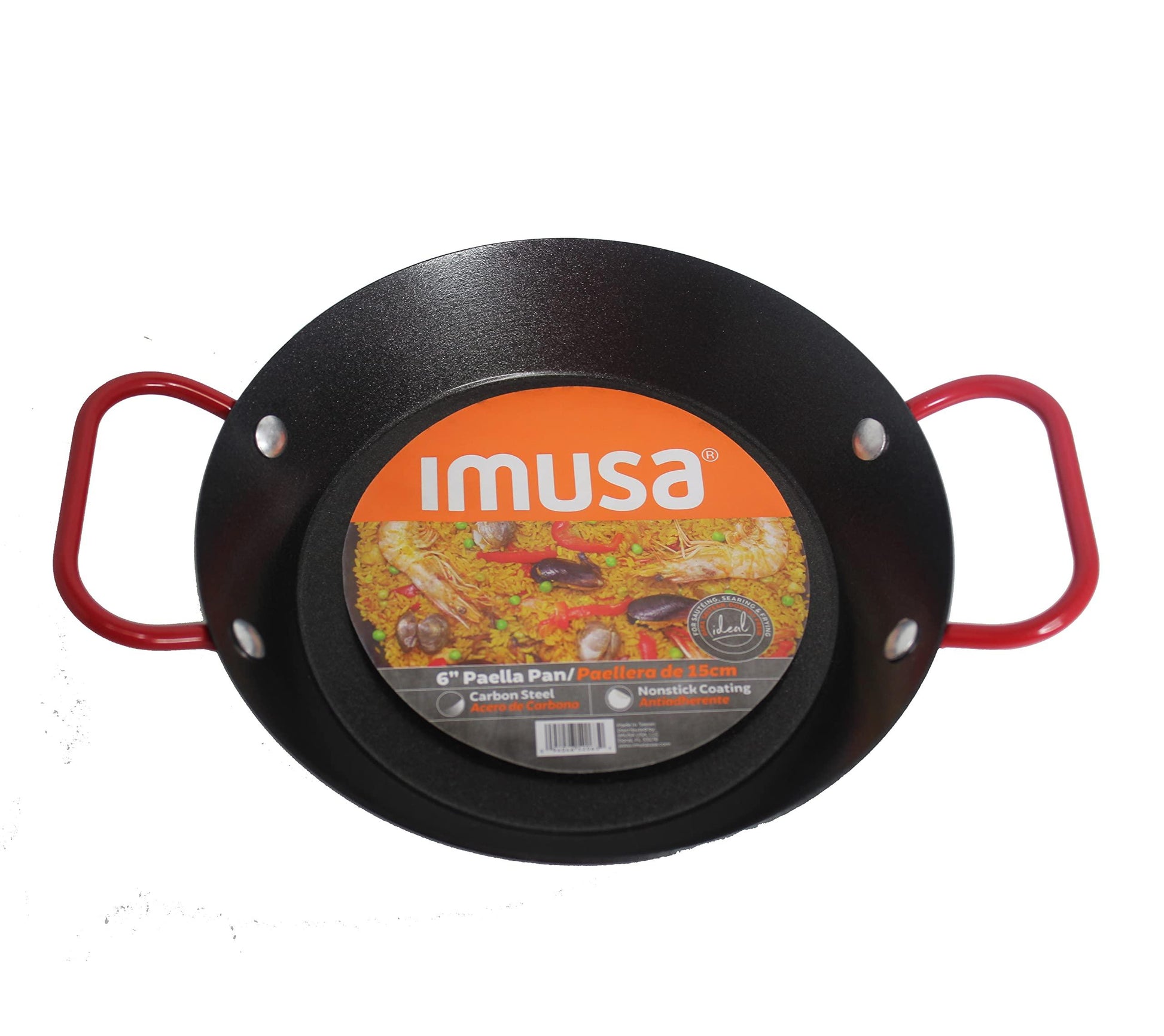 IMUSA USA Paella Pan, 6", Black with Red Handles - CookCave