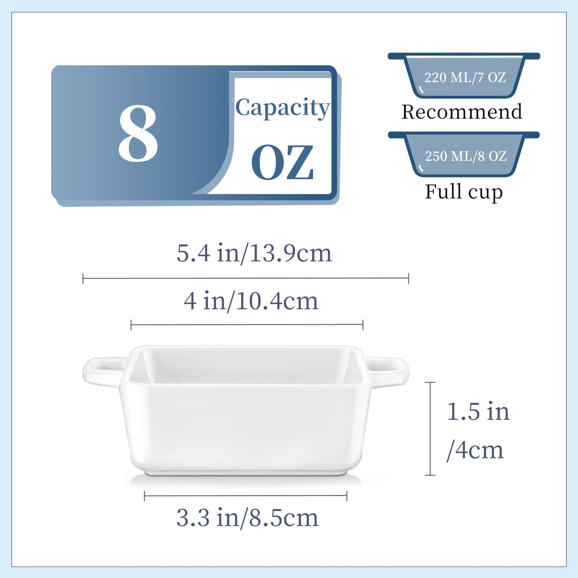 LOVECASA 8 Oz Creme Brulee Ramekins, Oven Safe Ceramic Souffle Dishes Set, Square Small Baking Dish with Handles, 4 Inches Cute Ramekins for Baking, Set of 6 - CookCave