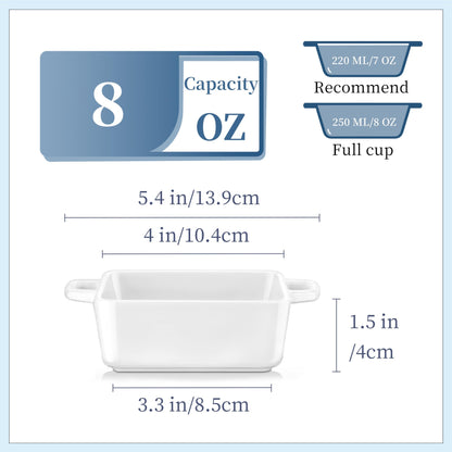 LOVECASA 8 Oz Creme Brulee Ramekins, Oven Safe Ceramic Souffle Dishes Set, Square Small Baking Dish with Handles, 4 Inches Cute Ramekins for Baking, Set of 6 - CookCave