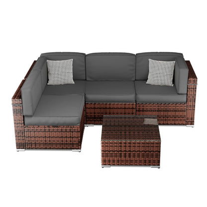 UDPATIO Patio Furniture Sets, Modular Rattan Outdoor Patio Sectional Furniture Sofa Set, Wicker Patio Conversation Set for Backyard, Deck, Poolside w/Glass Coffee Table, 5PC Grey (Include Sofa Cover) - CookCave