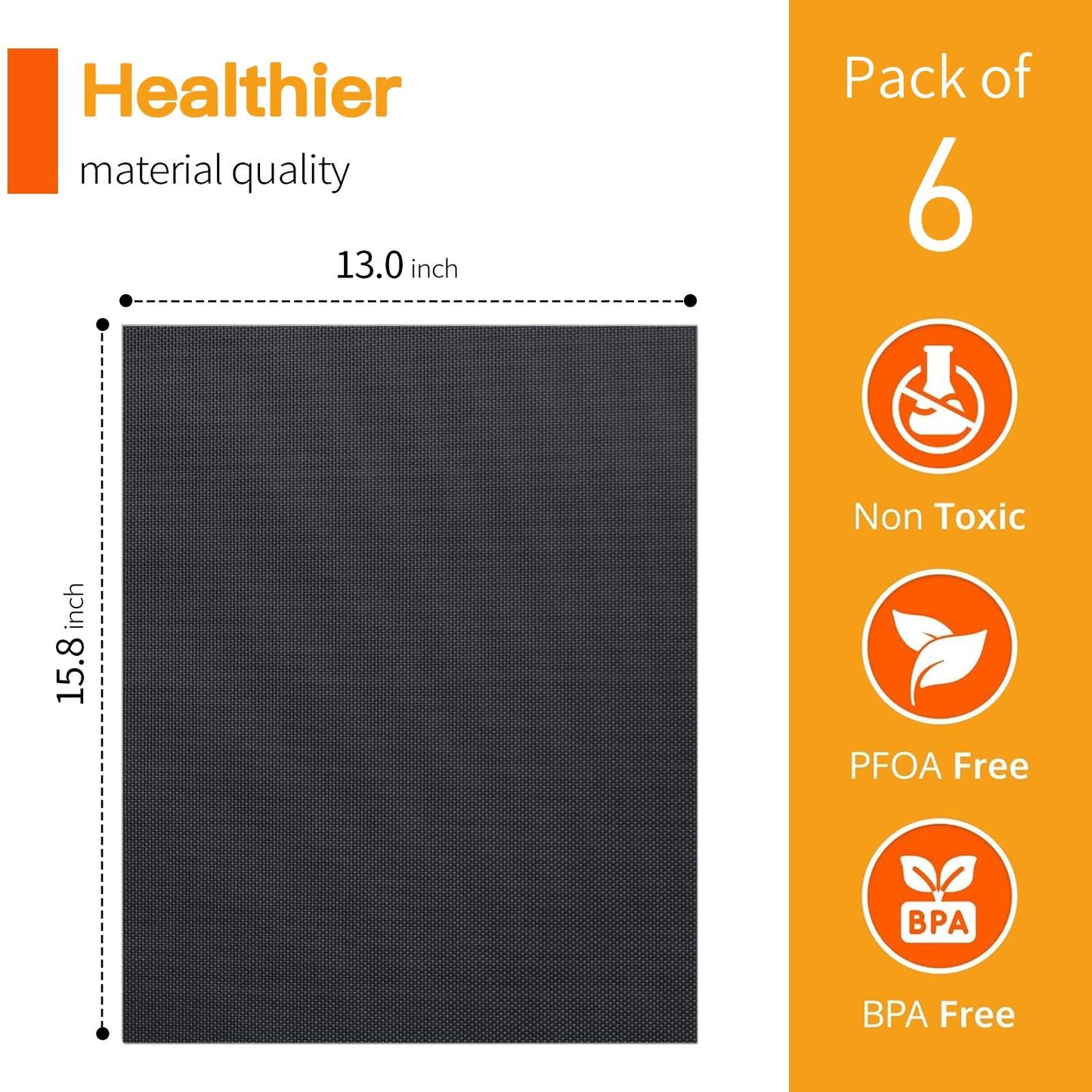 SKYBD Grill Mats for Outdoor Grill, 100% Nonstick Teflon BBQ Grill Mat Baking Mats, Reusable and Easy to Clean, (Set of 6), Works on Gas, Charcoal, Electric Grill 15.8 x 13-Inch, Black - CookCave