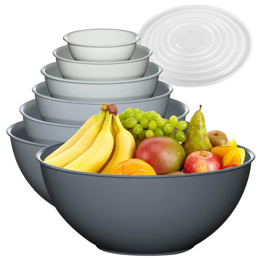 12 Piece Plastic Mixing Bowls Set, Colorful Nesting Bowls with Lids, 6 Prep Bowls and 6 Lids - Color Food Storage for Leftovers, Fruit, Salads, Snacks, and Potluck Dishes - Microwave and Freezer Safe - CookCave