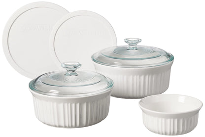 CorningWare French White 7-Pc Ceramic Bakeware Set with Lids, Chip and Crack Resistant Stoneware Baking Dish, Microwave, Dishwasher, Oven, Freezer and Fridge Safe - CookCave