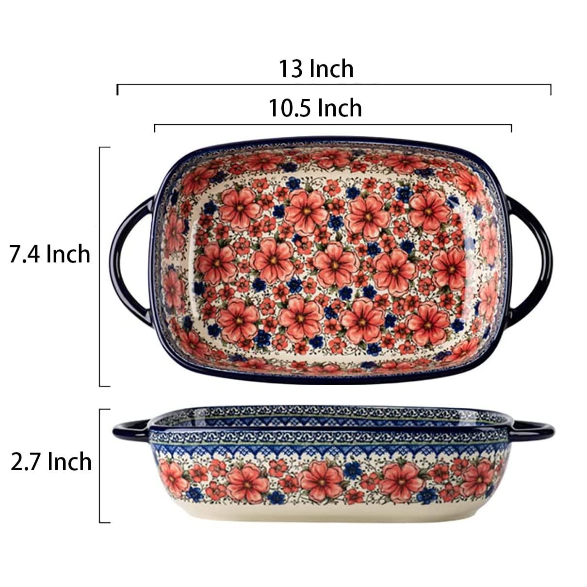 Bicuzat Vintage Style Pottery Bakeware Ceramic Casserole Dish Baking Pan Lasagna Pans Baking Dish with Handles for Oven/Cooking/Kitchen-1 PCS, Large Capacity, 60 OZ - CookCave