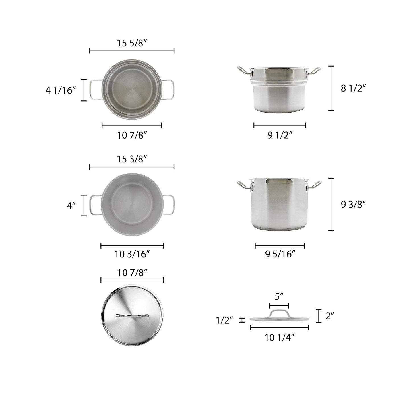 Thunder Group 12 quart 18/8 stainless steel double boiler (3 pcs set), comes in each - CookCave