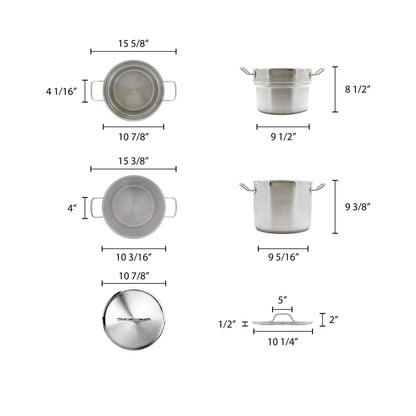 Thunder Group 12 quart 18/8 stainless steel double boiler (3 pcs set), comes in each - CookCave