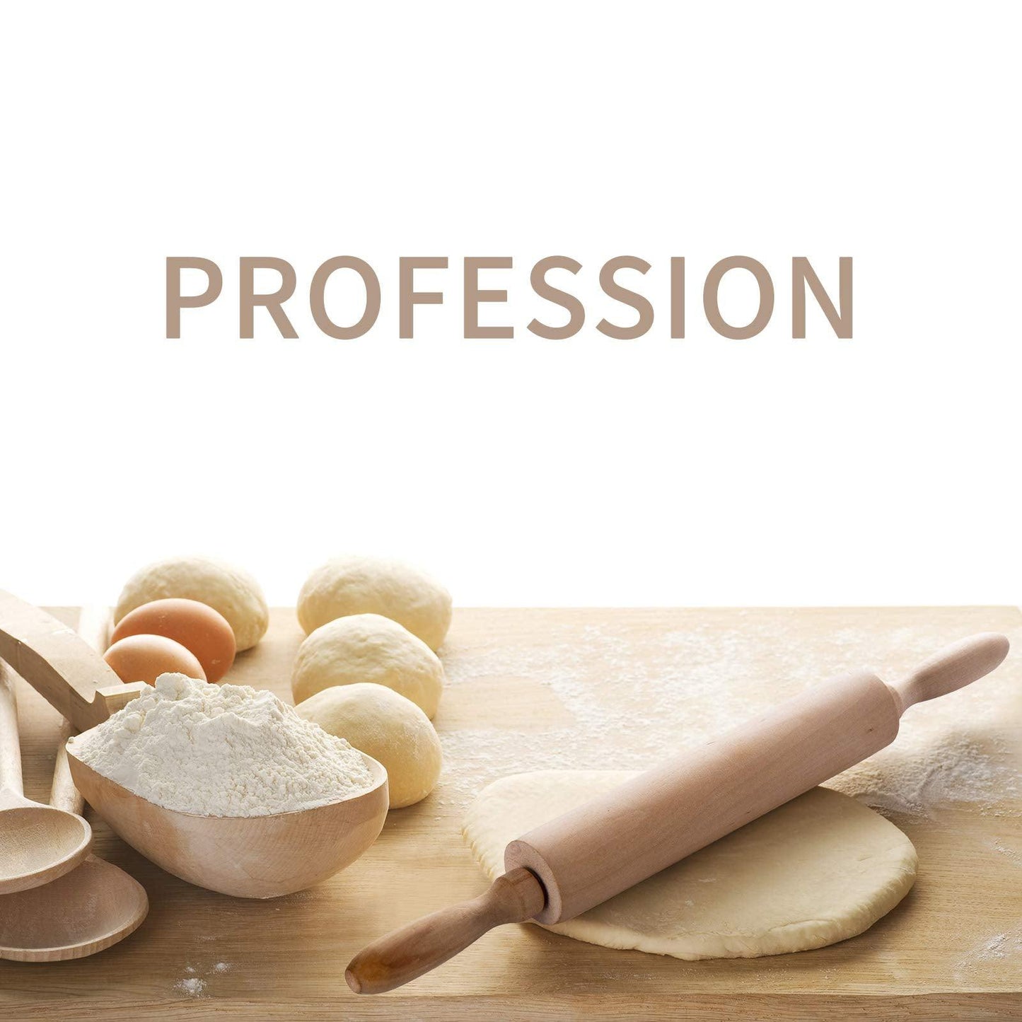 Classic Wood Rolling Pin for Baking - Professional Dough Roller with Handle, Essential Wooden Tool for Making Cookie, Fondant, Pizza, Pastry, Pie, Bread, Tortilla, Pasta, etc. - CookCave