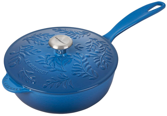Le Creuset Olive Branch Collection Enameled Cast Iron Saucier, 2.25 qt., Marseille with Embossed Lid - CookCave
