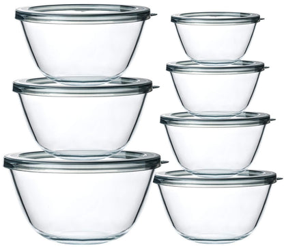 M MCIRCO Glass Salad Bowls with Lids-14-Piece Set, Salad Bowls with Lids, Space Saving Nesting Bowls - for Meal Prep, Food Storage, Serving Bowls -Glass bowl For Cooking, Baking - CookCave
