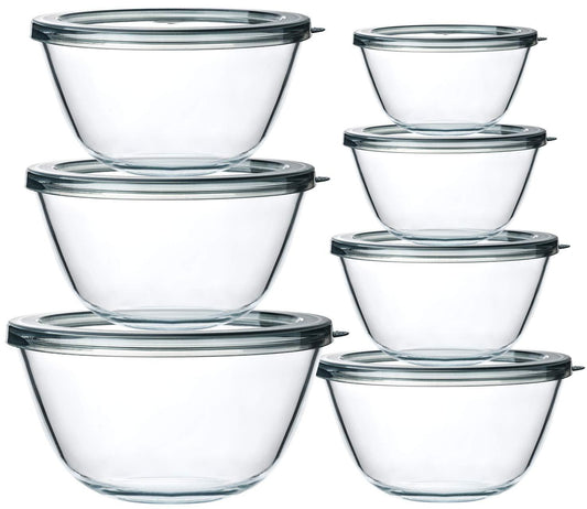 M MCIRCO Glass Salad Bowls with Lids-14-Piece Set, Salad Bowls with Lids, Space Saving Nesting Bowls - for Meal Prep, Food Storage, Serving Bowls -Glass bowl For Cooking, Baking - CookCave