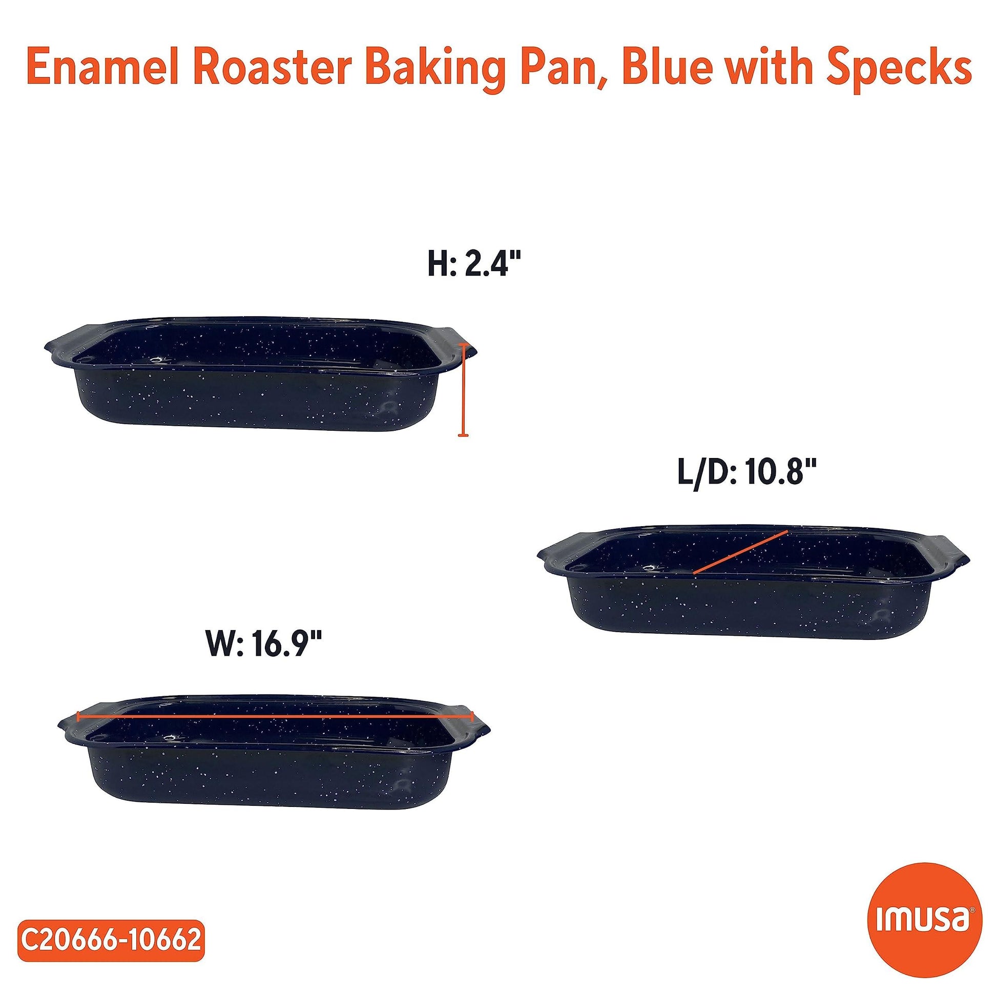 IMUSA USA Traditional Blue Speckled Roaster/Baking Pan 16" x 12” - CookCave