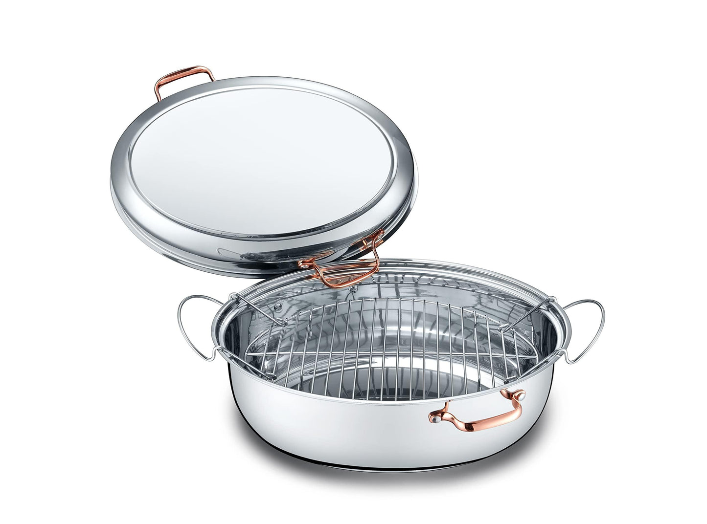 CONCORD Premium 12 Quart Stainless Steel Roasting Pan with Hangable Rack. Oval Turkey Roaster with Griddle Lid Multi-use Cookware - CookCave