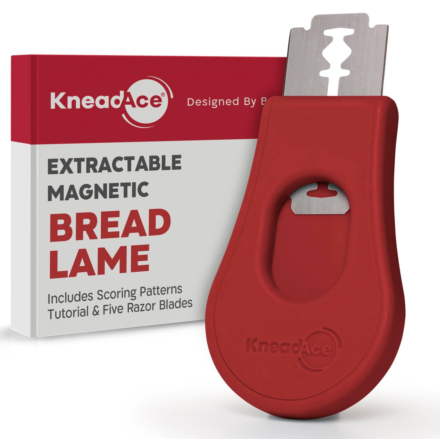 KNEADACE Extractable & Magnetic Bread Lame Dough Scoring Tool - Professional Sourdough scoring tool for Sourdough Bread baking & Bread Making Tools - Scoring Patterns booklet & 5 Razor Blades - CookCave