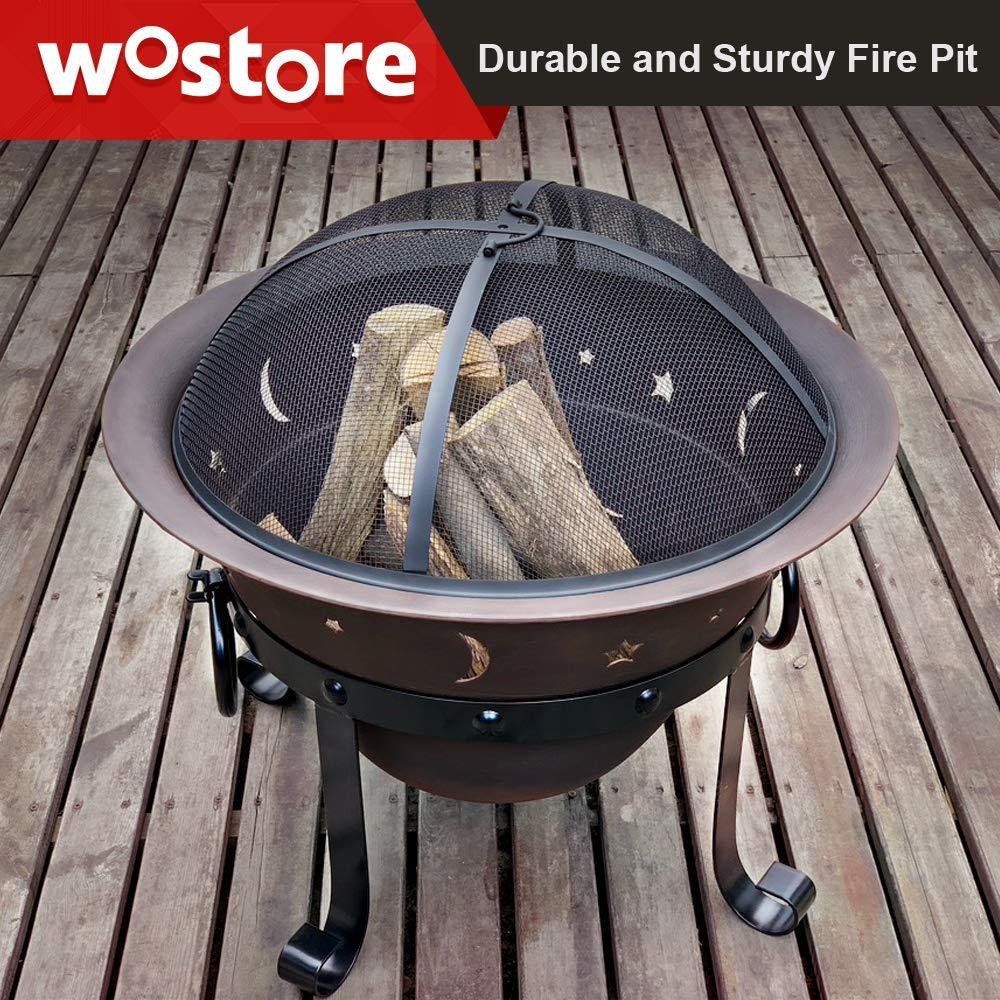 Wostore Outdoor Fire Pit, 29 Inch Large Bonfire Pit, Extra Deep Heavy Duty Cast Iron Patio & Backyard Firepit with Spark Screen, Grate and Poker - CookCave