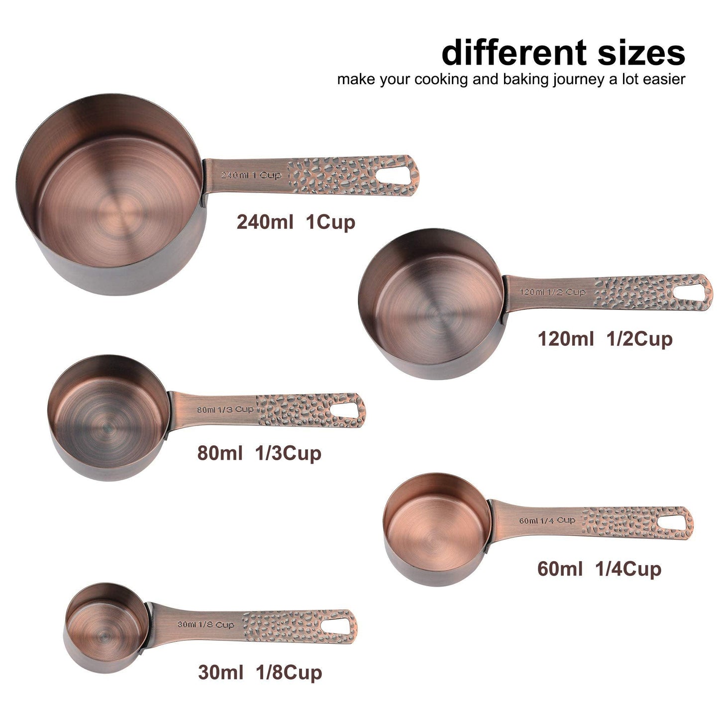 Measuring Cups and Spoons, Copper Measuring Cups and Spoons set, Stainless Steel Copper Plated 14 Piece Set of 5 Copper Measuring Cups and 6 Copper Measuring Spoons,1Leveler and 2Rings, Kitchen Tool - CookCave