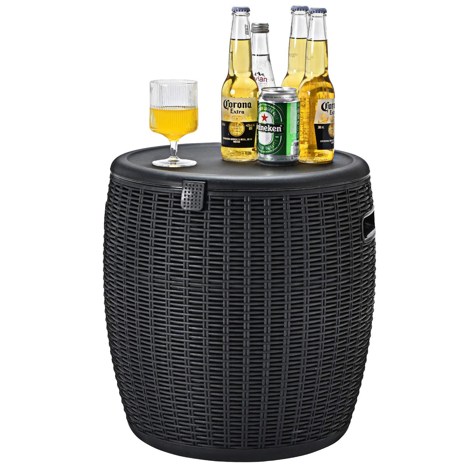 Giantex 9.5 Gallon Ice Cooler, Wicker Round Ice Chest, Outdoor Beer Wine Ice Bucket, Top Lid Side Handles Drainage Plug, Weather-resistant Patio Cool Bar Table for Cocktail Party Poolside Deck (Black) - CookCave