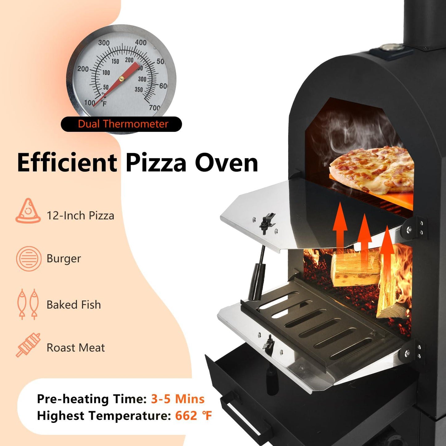 COSTWAY Outdoor Pizza Oven, Wood Fired Pizza Oven for Outside, Patio Pizza Grill with Pizza Stone, Pizza Peel, and Waterproof Cover for Backyard Camping - CookCave