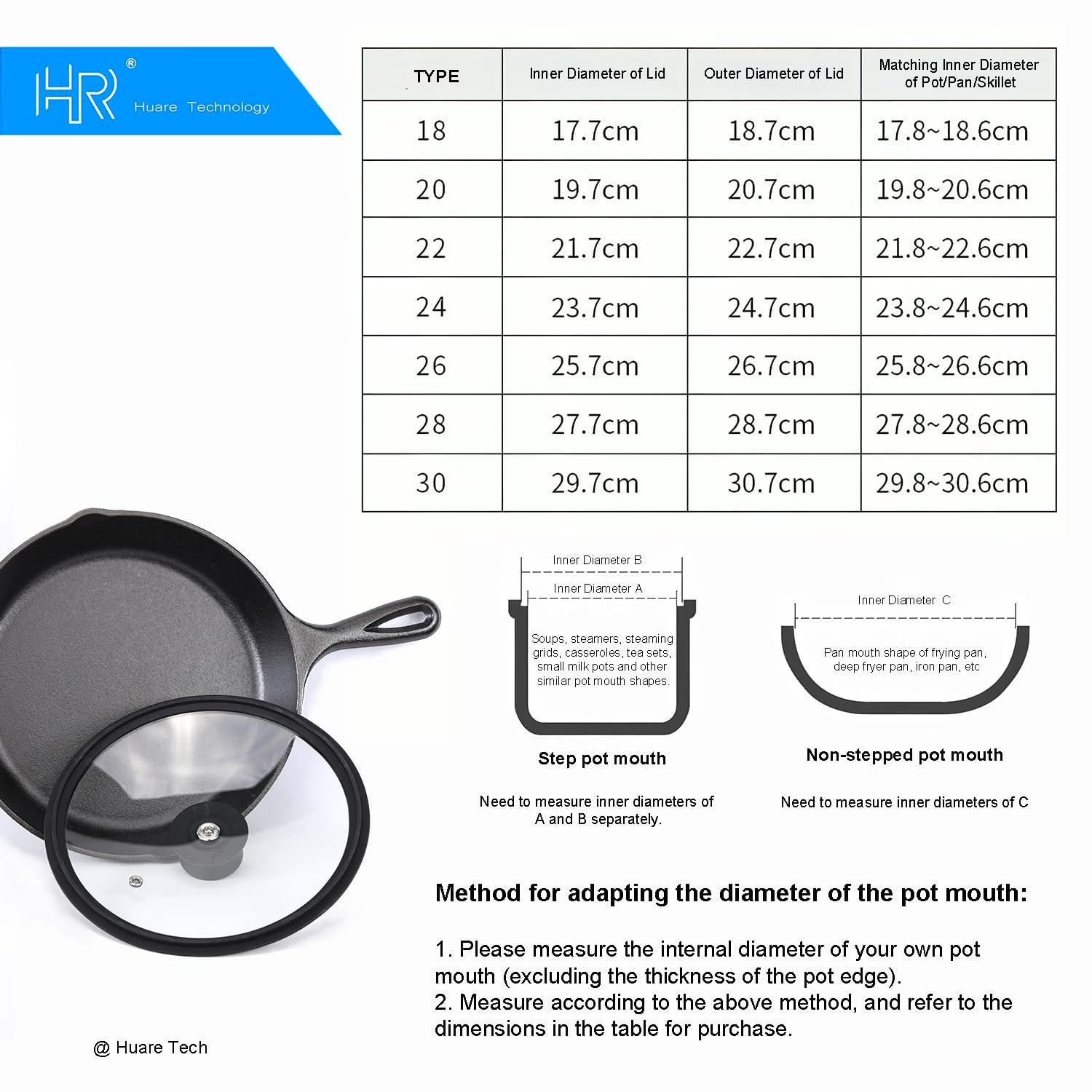 Silicon Glass Lid for Pot,Pan,Skillet Fits 8.5"(22CM) Cookware Silicon lid Dishwasher Safe, Replacement Lid Vented Tempered Glass with Heat Resistant Silicone Rim By HR Huare Technology, Black,1 Pack - CookCave